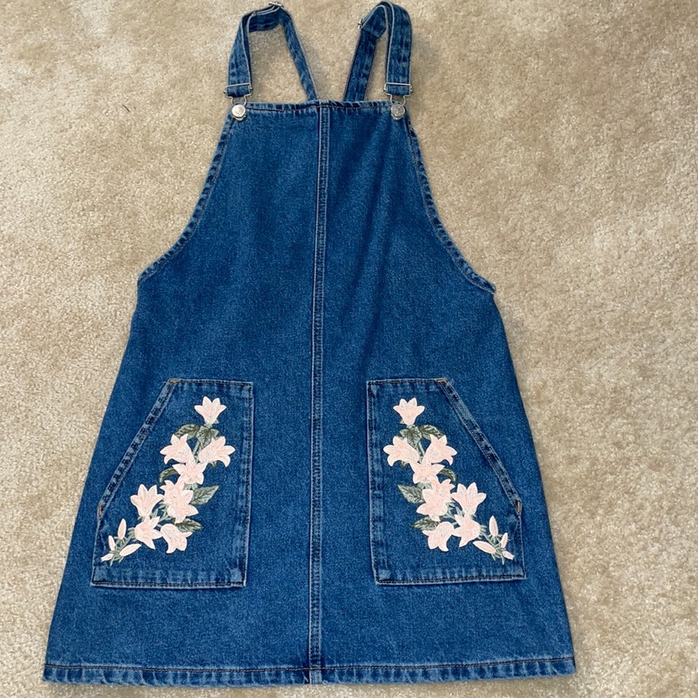 Top shop floral denim overalls dress size 4